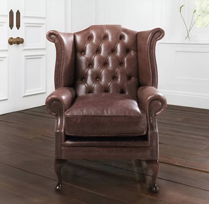 Xlmoebel Ohrensessel Einzelner Sessel aus Chesterfield-Polsterung mit 100 % Volllederbezug (Sessel), Hergestellt in Europa von Xlmoebel