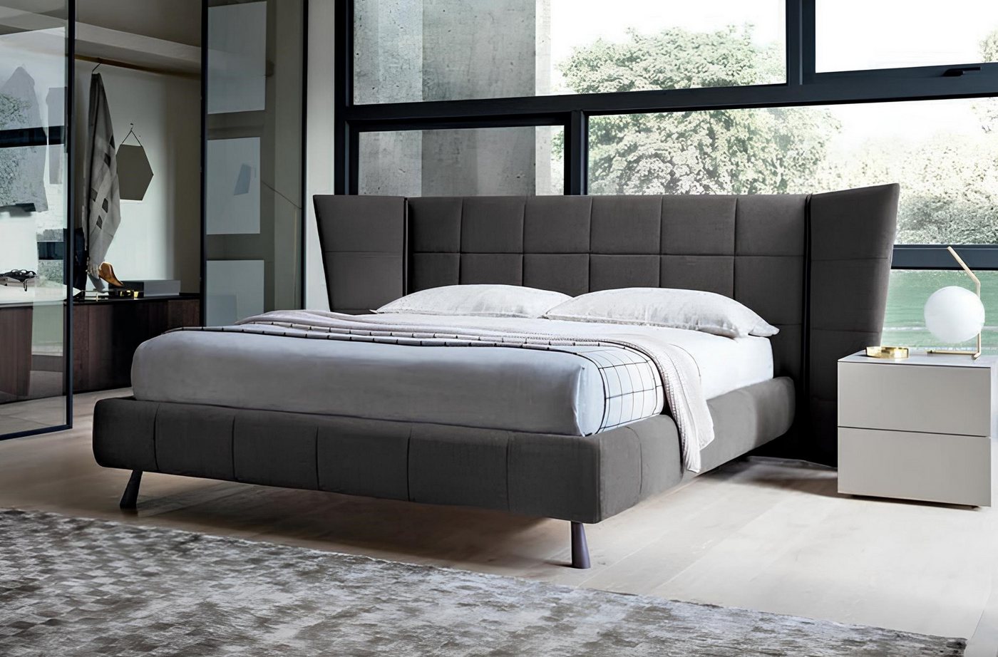 Xlmoebel Polsterbett Betten 160 x 200cm Doppel Hotel Holz Luxus Design Bett (1-tlg., Bett), Hergestellt In Italy von Xlmoebel