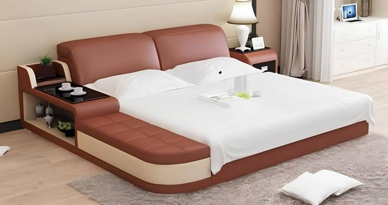 Xlmoebel Polsterbett Luxuriöses Doppelbett mit modernem Design und Polsterung aus Leder (Bett), Hergestellt in Europa von Xlmoebel