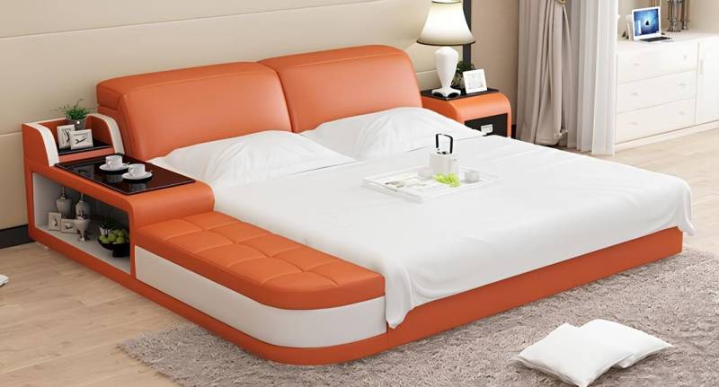 Xlmoebel Polsterbett Luxuriöses Doppelbett mit modernem Design und Polsterung aus Leder (Bett), Hergestellt in Europa von Xlmoebel