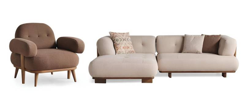 Xlmoebel Ecksofa Elegante Beige-Braun Sofa Set Modisches Ecksofa Stoff Lounge Chair, Hergestellt in Europa von Xlmoebel