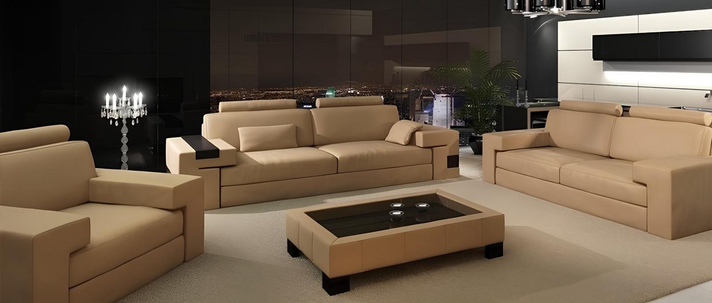 Xlmoebel Polstergarnitur Ledersofa Set Nassau mit 3-Sitzer, 2-Sitzer und Einzelsessel, (Sofagarnitur 3+2+1 Sitzer Nassau "Dunkelbraun), Hergestellt in Europa von Xlmoebel