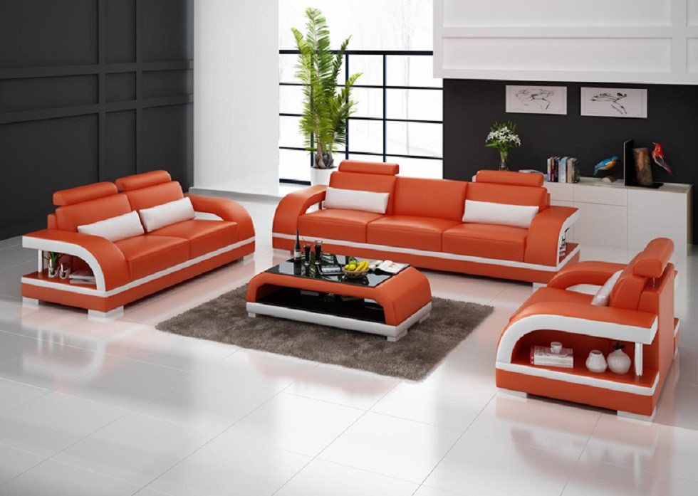 Xlmoebel 3-Sitzer Ledersofa mit USB-Anschluss Couch in Wohnlandschaft mit 3-Sitzer, Hergestellt in Europa von Xlmoebel