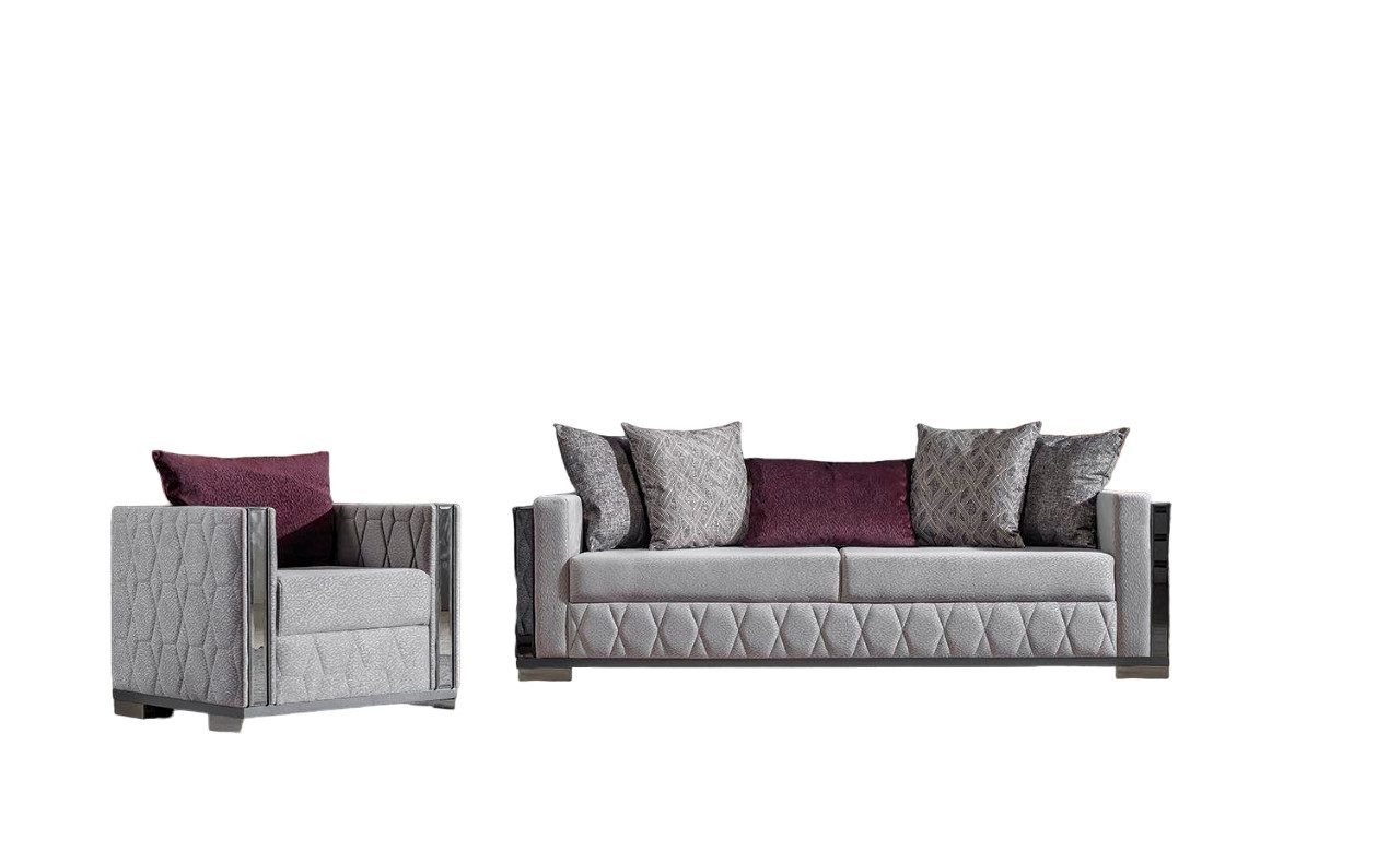 Xlmoebel Polstergarnitur Silberner Spiegel Sitzgruppe Couch Kissen Sofagruppe 3+1 Plätze, (2-tlg., Sofa / Sessel), Hergestellt in Europa von Xlmoebel