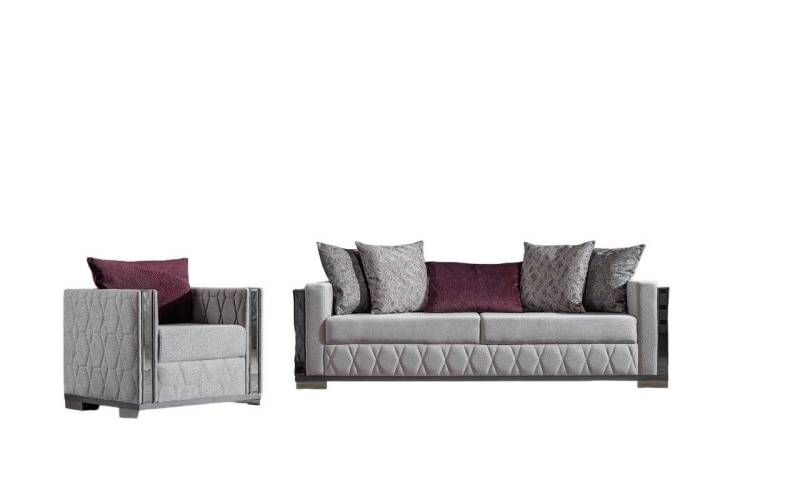 Xlmoebel Polstergarnitur Silberner Spiegel Sitzgruppe Couch Kissen Sofagruppe 3+1 Plätze, (2-tlg., Sofa / Sessel), Hergestellt in Europa von Xlmoebel