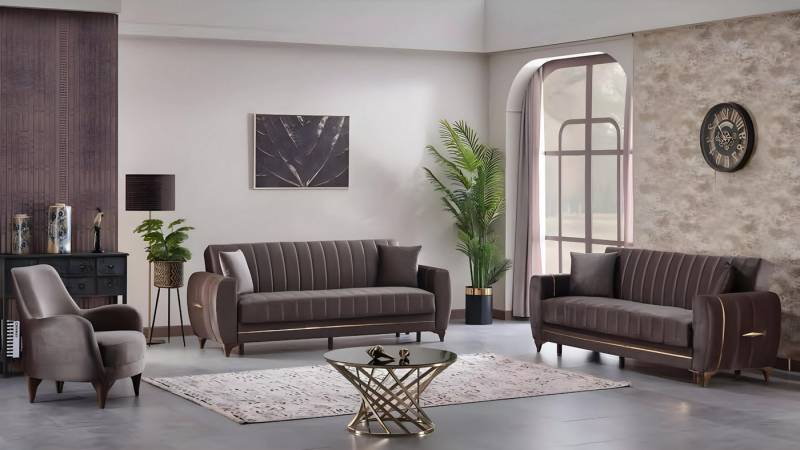Xlmoebel Polstergarnitur Zeitgemäßes 3-teiliges Sofaset aus braunem Textildesign, (3tlg Wohnzimmer Set (2x Sofa 3 Sitzer + Sessel), Hergestellt in Europa von Xlmoebel