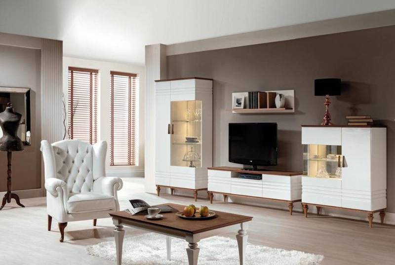 Xlmoebel Wohnzimmer-Set Wohnzimmermöbel Luxus Set 4-teilig Holzdesign Elegantes, (TV-Lowboard + Wandregal + 2x Vitrine), Hergestellt in Europa von Xlmoebel