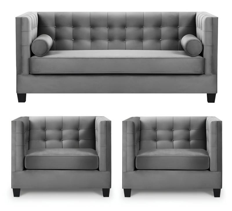 Xlmoebel Schlafsofa Neue Wohnzimmermöbel in Grau: Schlafsofa und Sessel Set, Hergestellt in Europa von Xlmoebel