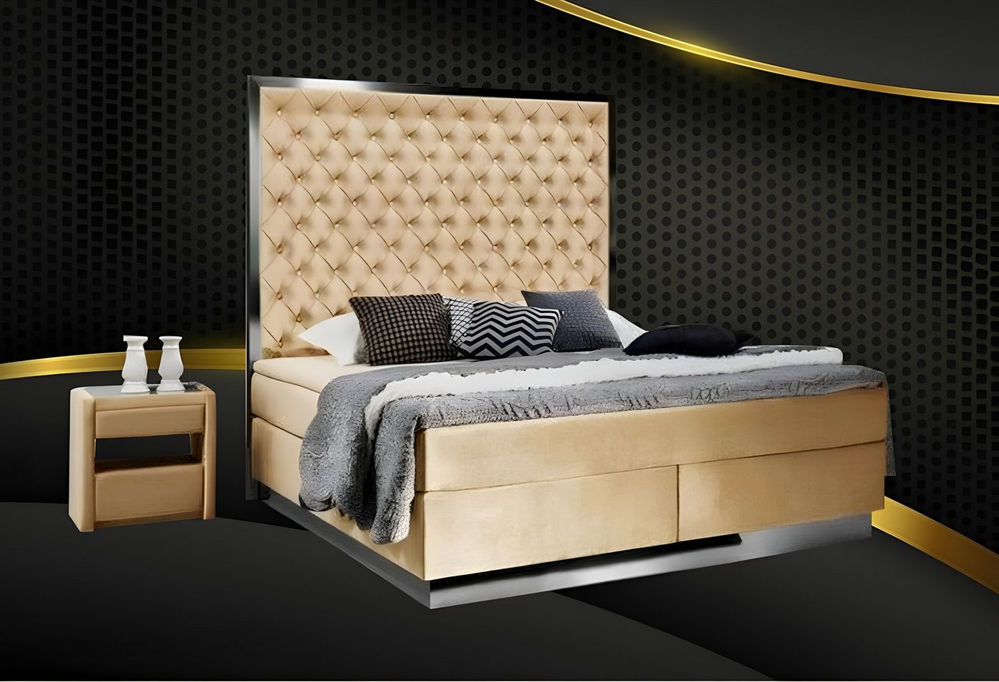 Xlmoebel Schlafzimmer-Set 3-teiliges Schlafzimmer-Set mit Boxspringbett Textilbezug, (Bett + 2X Nachttisch), Hergestellt in Europa von Xlmoebel