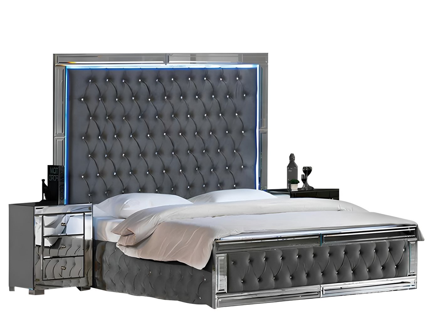 Xlmoebel Schlafzimmer-Set 3-teiliges Set: Designer-Doppelbett im Chesterfield-Stil+2 Nachttische, (3-tlg., Set 3tlg Schlafzimmer (Bett + 2x Nachttische), Hergestellt in Europa von Xlmoebel