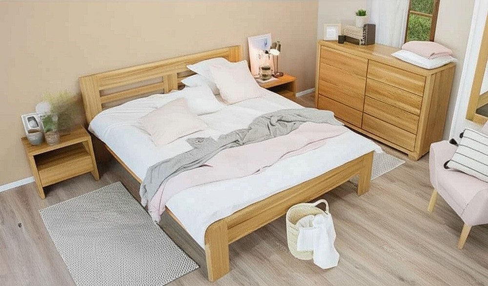 Xlmoebel Schlafzimmer-Set 3-tlg Holz Schlafzimmermöbel-Set mit Bett und 2 Nachttische, (3-tlg., 3 tlg.Set(Bett + 2x Nachttisch), Hergestellt in Europa von Xlmoebel