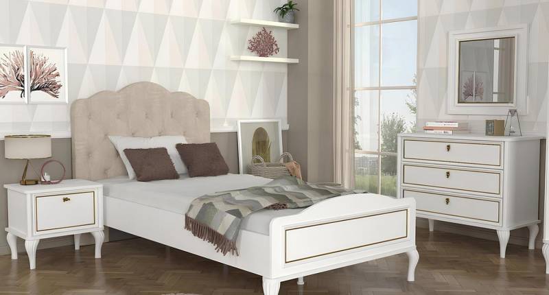 Xlmoebel Schlafzimmer-Set 4-teiliges Set für das Jugendzimmer mit Bett, Nachttisch, Kommode, (4tlg Jugendzimmer Set (Bett + Nachttisch + Kommode + Spiegel), Hergestellt in Europa von Xlmoebel