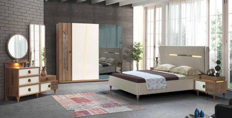 Xlmoebel Schlafzimmer-Set 5-teiliges Schlafzimmermöbel-Set mit Bett, Nachttischen, Kommode, (5tlg. Bett + 2x Nachttische + Kleiderschrank + Kommode mit Spiegel), Hergestellt in Europa von Xlmoebel