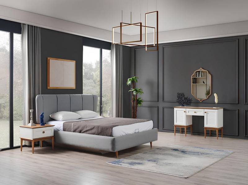 Xlmoebel Schlafzimmer-Set 5-teiliges Schlafzimmerset mit Bett, 2 Nachttischen und Schminktisch, (Bett + 2x Nachttische + Schminktisch + Spiegel), Hergestellt in Europa von Xlmoebel