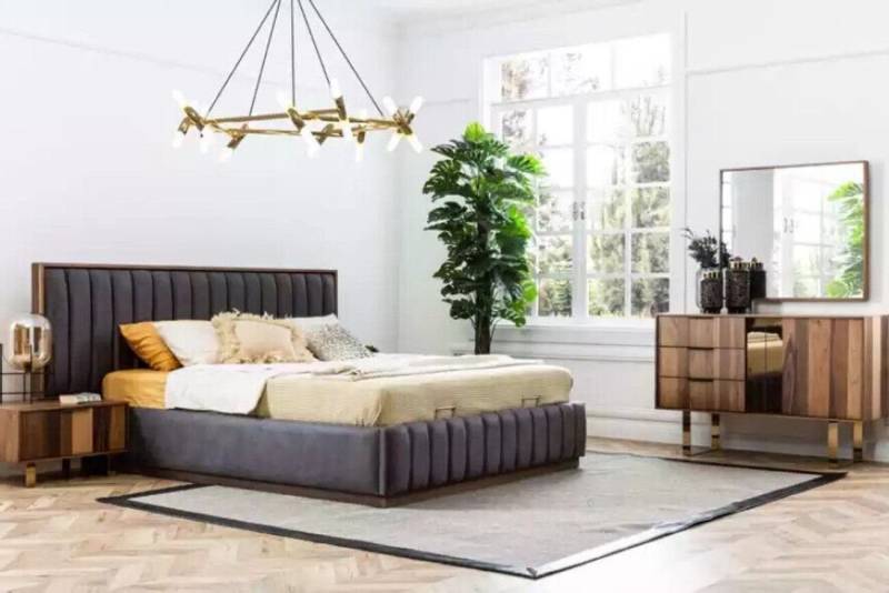 Xlmoebel Schlafzimmer-Set Bett 2x Nachttische 5er Schlafzimmer Set Stilvolle Kommode Spiegel, (5-tlg., 1x Bett + 2x Nachttische + 1x Kommode + 1x Spiegel), Hergestellt in Europa von Xlmoebel