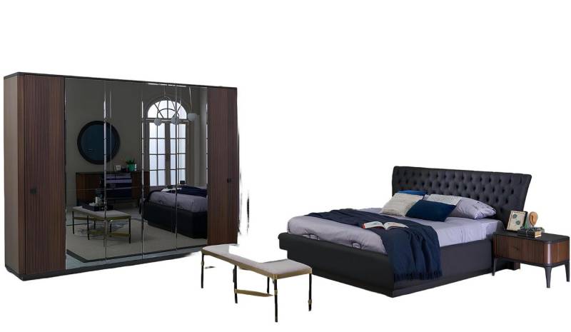 Xlmoebel Schlafzimmer-Set Bett Garnitur Doppelbett Schlafzimmer Set 4tlg Bettrahmen Schwarz Neu, (1x Bett + 2x Nachttische + 1x Kleiderschrank), Hergestellt in Europa von Xlmoebel