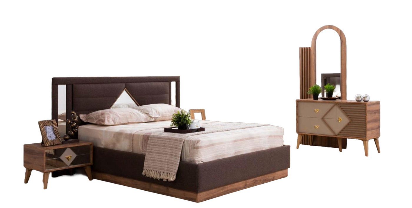 Xlmoebel Schlafzimmer-Set Bett Kommoden Set mit 2 Nachttischen aus Holz für Schlafzimmer, (4-tlg., Bett / 2x Nachttische / Kommode), Hergestellt in Europa von Xlmoebel