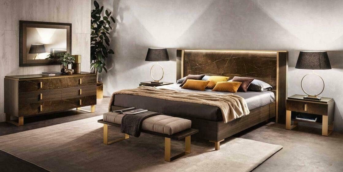 Xlmoebel Schlafzimmer-Set Bett mit 2x Nachttische Braun Modern Design Luxus Schlafzimmer, (3-tlg., Bett + 2x Nachttische), Hergestellt in Europa von Xlmoebel