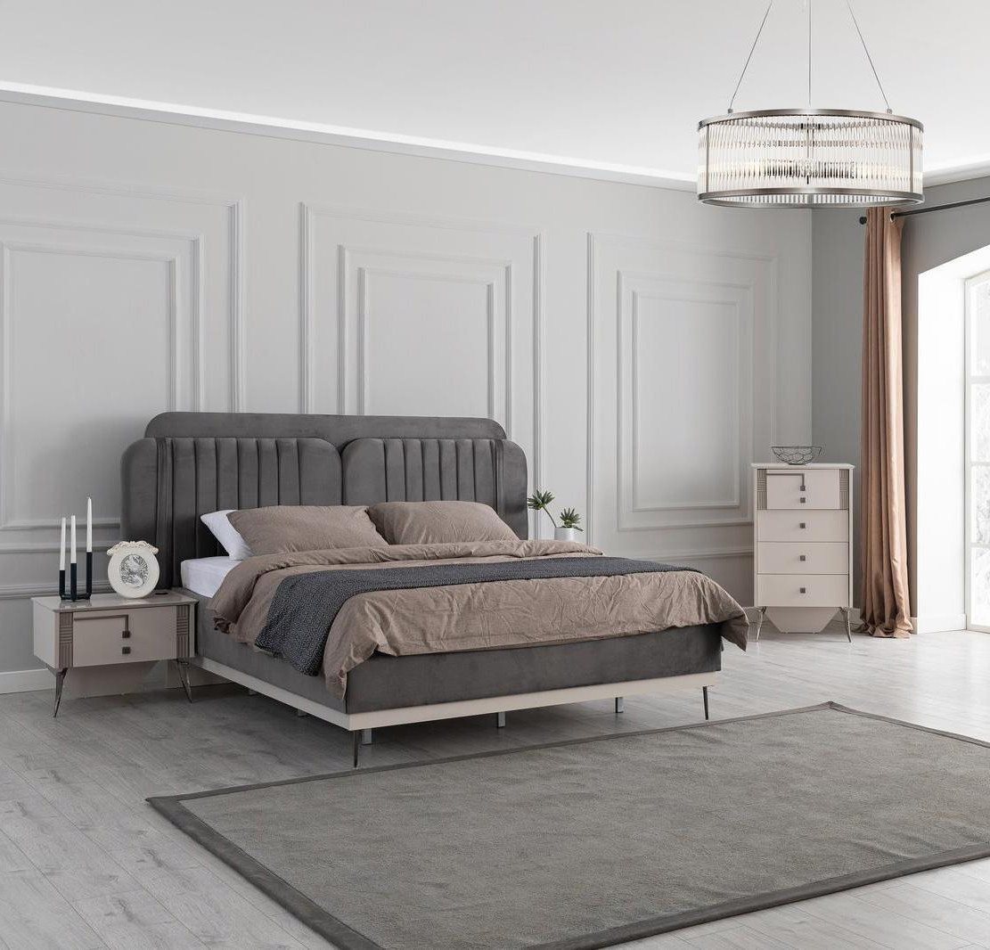 Xlmoebel Schlafzimmer-Set Designer Bettwäsche für das Schlafzimmer in Grau, (4tlg.Schlafzimmer Set (Bett + 2x Nachttische + Kommode), Hergestellt in Europa von Xlmoebel