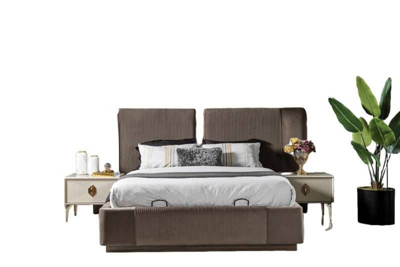 Xlmoebel Schlafzimmer-Set Designer Doppelbett und Nachttische als Braunes Schlafzimmer Set, (3tlg.Schlafzimmer set(Bett + 2x Nachttische), Hergestellt in Europa von Xlmoebel