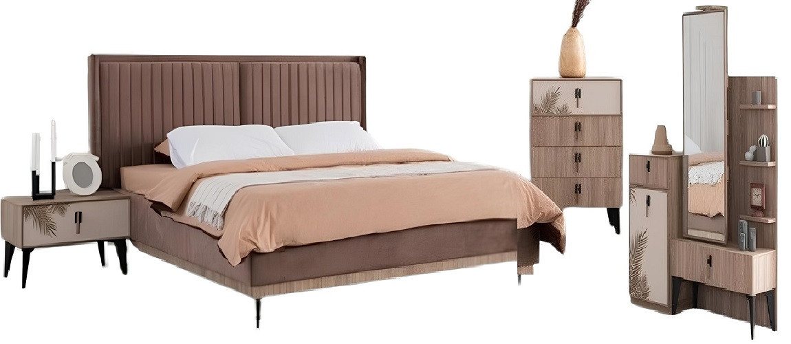 Xlmoebel Schlafzimmer-Set Schlafzimmer Set Designer Polsterbett Holz Nachttische Kommode, (5-tlg., Schlafzimmer-Set), Hergestellt in Europa von Xlmoebel