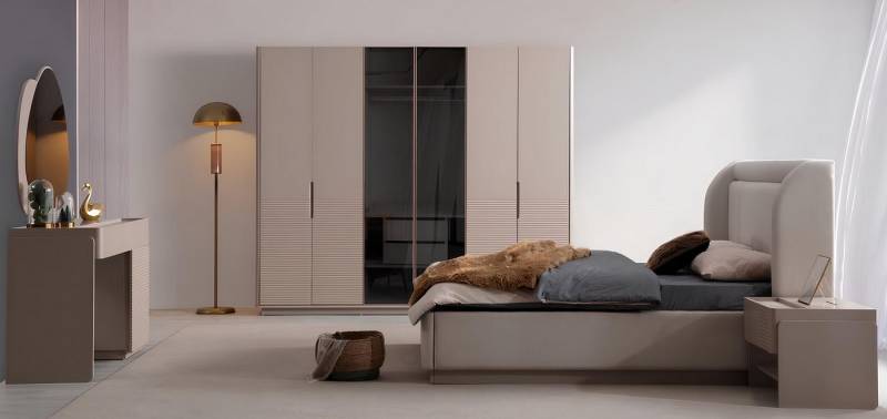 Xlmoebel Komplettschlafzimmer Designer Schlafzimmer Set Bett 2x Nachttische Kleiderschrank Sofort, (5-tlg), Hergestellt in Europa von Xlmoebel