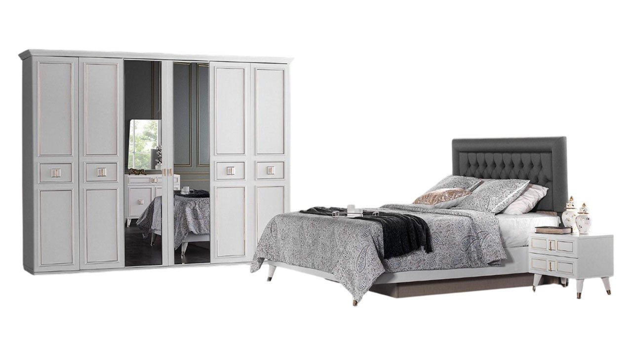 Xlmoebel Schlafzimmer-Set Doppelbett-Set mit Nachttischen in Weiß, 4-teiliges Schlafzimmermöbel., (Set 4tlg Schlafzimmer (Bett + 2xNachttische + Kleiderschrank), Hergestellt in Europa von Xlmoebel