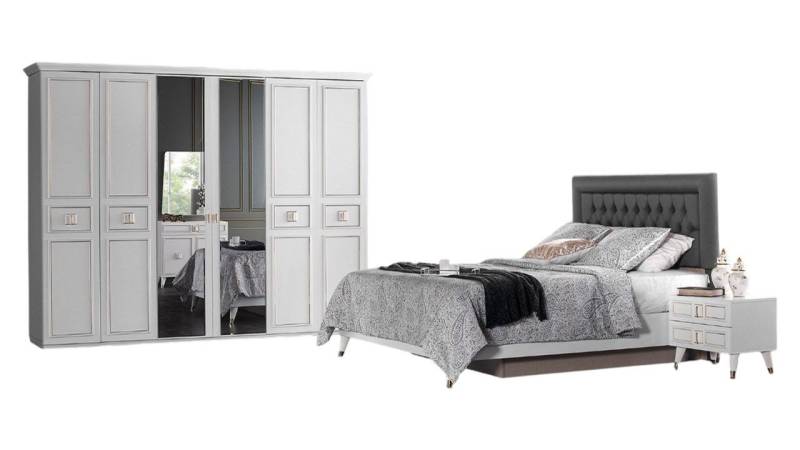 Xlmoebel Schlafzimmer-Set Doppelbett-Set mit Nachttischen in Weiß, 4-teiliges Schlafzimmermöbel., (Set 4tlg Schlafzimmer (Bett + 2xNachttische + Kleiderschrank), Hergestellt in Europa von Xlmoebel