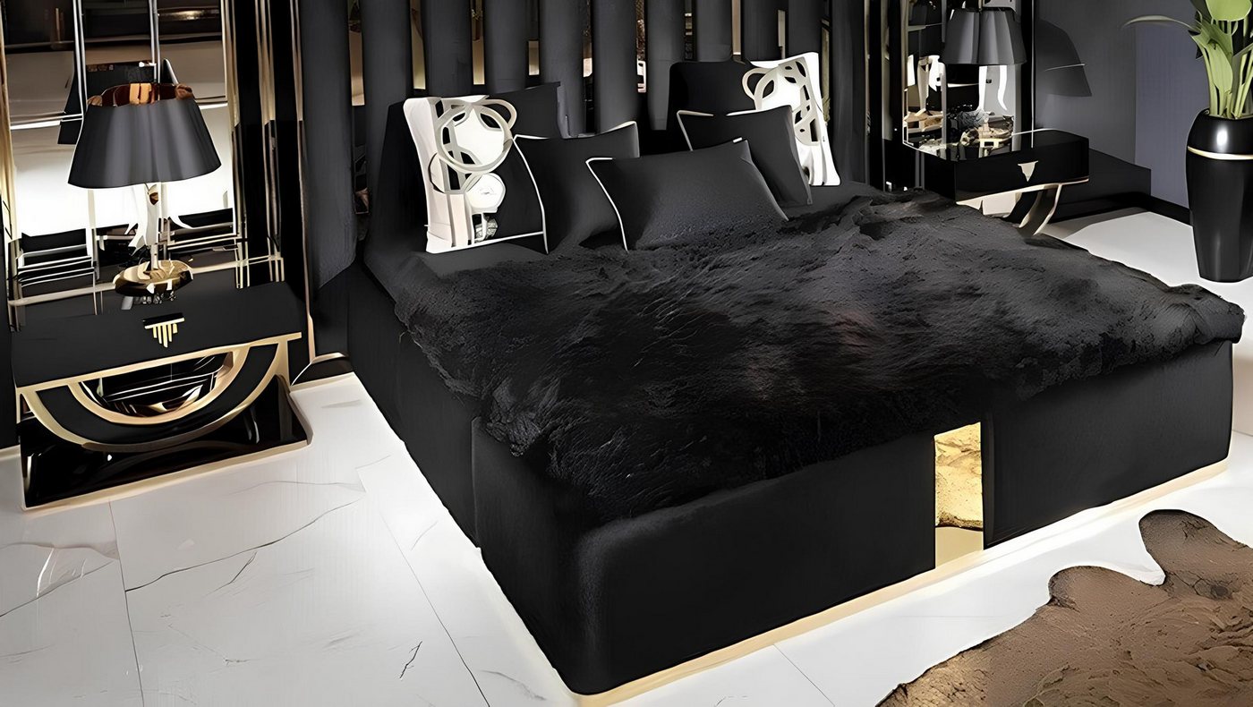 Xlmoebel Schlafzimmer-Set Dreiteiliges Beistelltisch-Set in Modischem Schwartz, (Schlafzimmer Set 3TLG (Bett + 2x Nachttische), Hergestellt in Europa von Xlmoebel