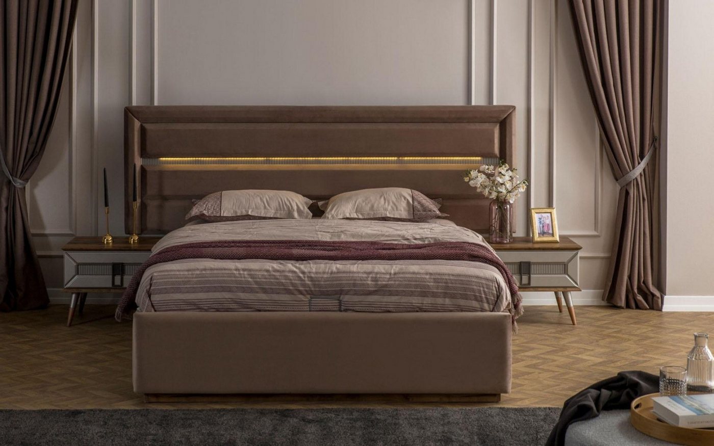 Xlmoebel Schlafzimmer-Set Exklusive Doppelbettgarnitur in Braun mit zwei Holz-Nachttischen, (Bett + 2x Nachttische), Hergestellt in Europa von Xlmoebel