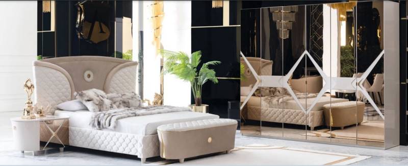 Xlmoebel Schlafzimmer-Set Hocker Bett Nachttisch Kleiderschrank Schlafzimmer Set Design Modern, (5-tlg., Kleiderschrank, 2х Nachttische, Hocker, Bett), Hergestellt in Europa von Xlmoebel