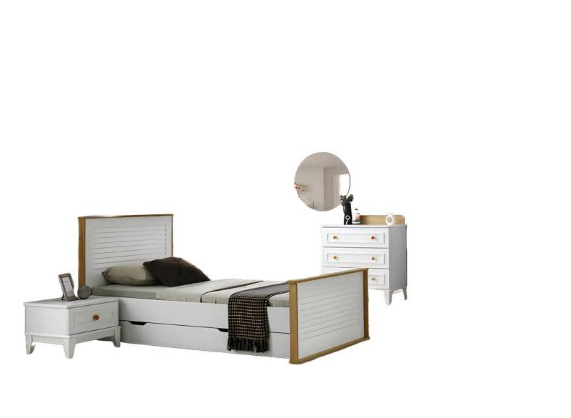 Xlmoebel Schlafzimmer-Set Jugendbett-Set aus Holz in Weiß für das Kinderzimmer, bestehend aus, (4tlg. Set (Bett + Nachttisch + Kommode + Kleiderschrank), Hergestellt in Europa von Xlmoebel