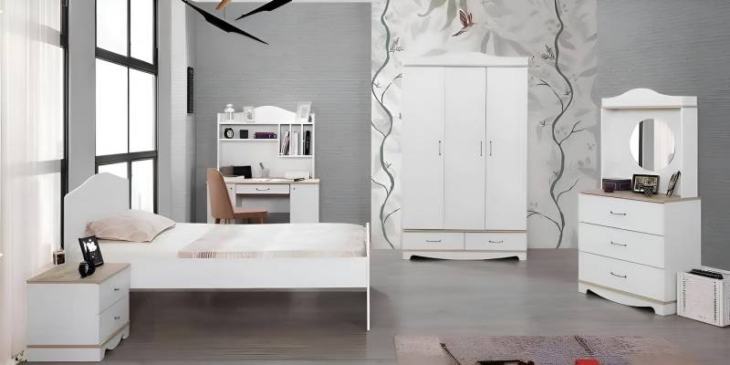 Xlmoebel Komplettschlafzimmer Komplettset Kinder- und Jugendzimmer mit Bett, Schrank, Kommode, (5-tlg., Set 5 tlg.(Bett+Nachttisch+Kleiderschrank+Kommode+Schreibtisch), Hergestellt in Europa von Xlmoebel