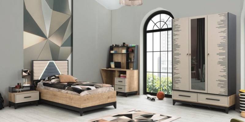 Xlmoebel Schlafzimmer-Set Kinderzimmermöbel Jugendbett Kinderbettset aus braunem Holz, 4-teilig., (Schlafzimmer-Set), Hergestellt in Europa von Xlmoebel