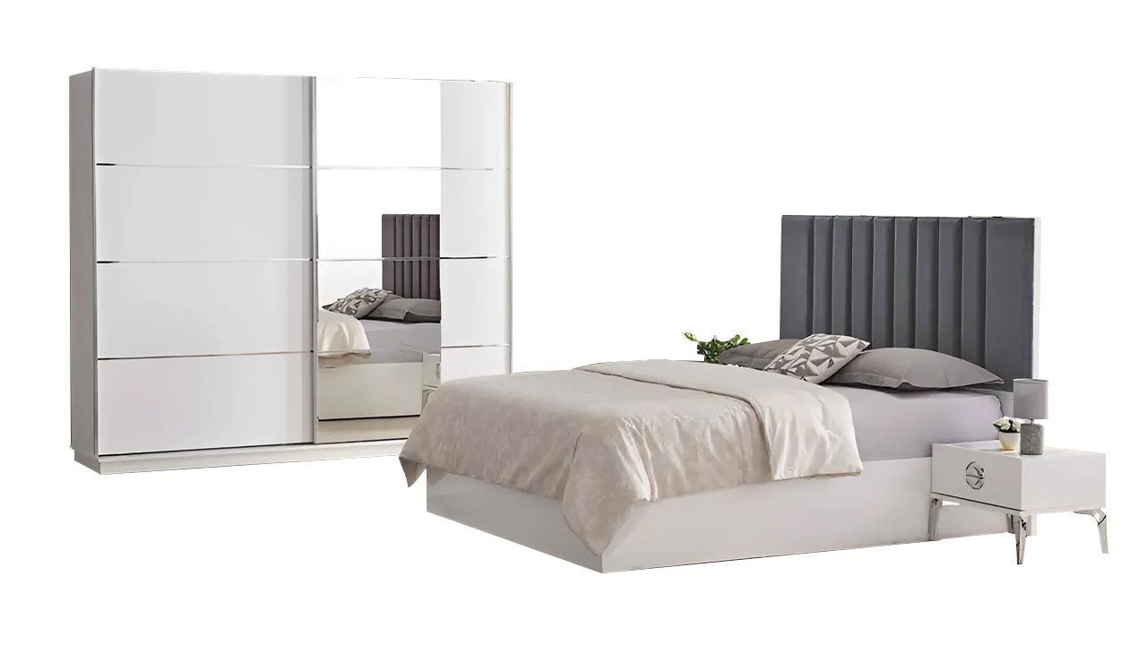 Xlmoebel Schlafzimmer-Set Komplette Schlafzimmer Möbel Doppelbett Nachttische 4tlg Schrank Weiß, (Bett + 2xNachttische + Kleiderschrank), Hergestellt in Europa von Xlmoebel