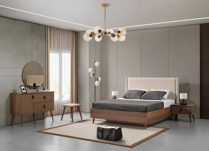 Xlmoebel Schlafzimmer-Set Luxuriöse Schlafzimmermöbel: Bett mit 2 Nachttischen und moderner, (Bett + 2x Nachttische + Kommode + Spiegel), Hergestellt in Europa von Xlmoebel