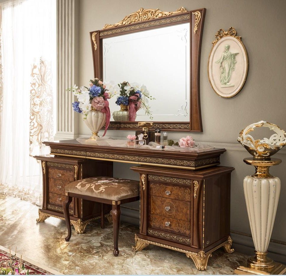 Xlmoebel Schminktisch Luxuriöses Schlafzimmer-Komplettset mit Spiegeltisch, Konsole, Kommode (3-St., Schminktisch + Hocker + Spiegel), Hergestellt in Europa von Xlmoebel