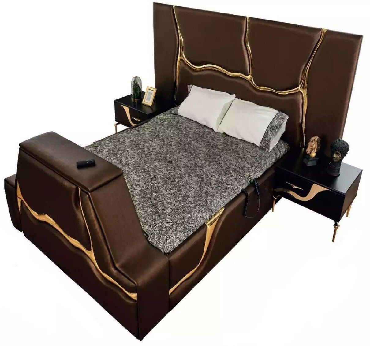 Xlmoebel Schlafzimmer-Set Luxuriöses Schlafzimmerbett 2 Nachttische Set Komplett Design 3tlg., (3-tlg., Bett, 2x Nachttisch), Hergestellt in Europa von Xlmoebel