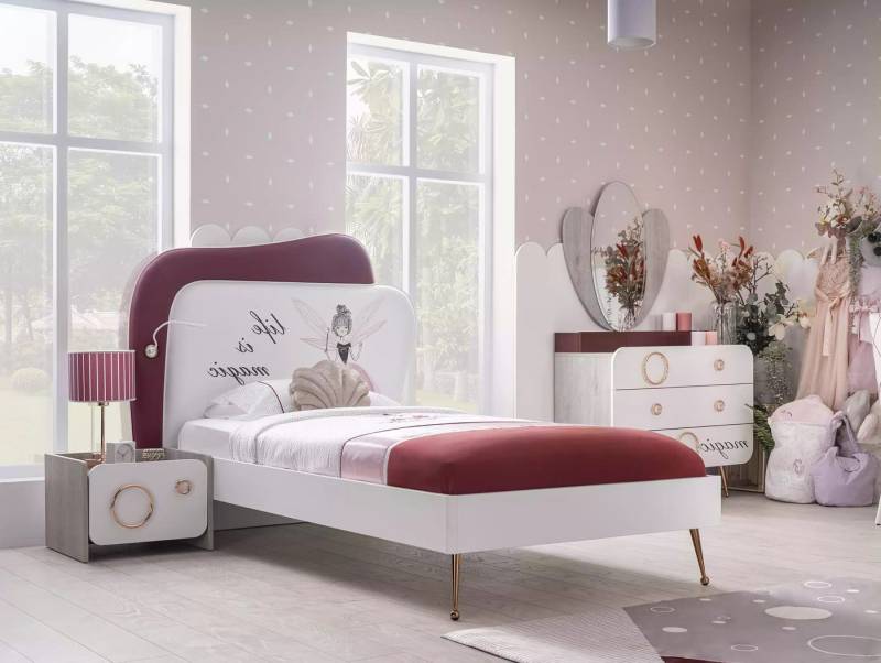 Xlmoebel Schlafzimmer-Set Luxuriöses Set von zeitgemäßen Möbeln für Kinder mit Bett, Schrank, (Kinderzimmer Set 4tlg (Bett + Nachttisch + Kommode + Spiegel), Hergestellt in Europa von Xlmoebel