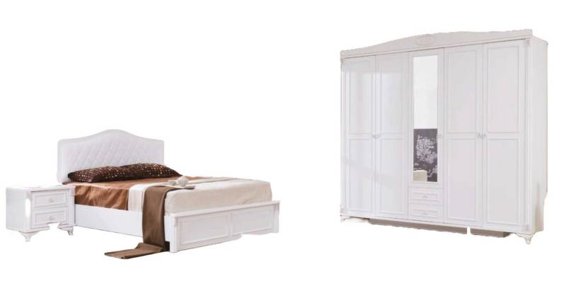 Xlmoebel Schlafzimmer-Set Luxus Schlafzimmer Set 5tlg. Bett 2 Nachttische Kommode Kleiderschrank, (5-tlg., Set 5 tlg.(Bett+2x Nachttische+Kleiderschrank+Kommode), Hergestellt in Europa von Xlmoebel
