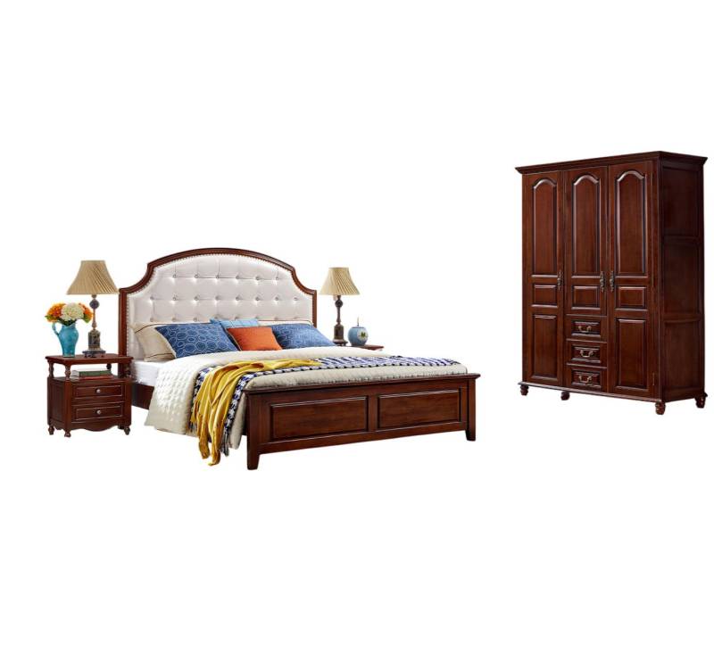 Xlmoebel Schlafzimmer-Set Luxus Schlafzimmermöbel Set Bett 2 Nachttische Schrank Holz 4tlg., (4-tlg., Bett + 2x Nachttische + Kleiderschrank), Hergestellt in Europa von Xlmoebel