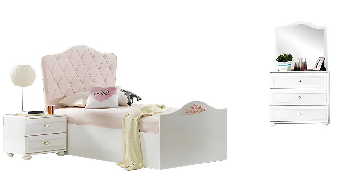 Xlmoebel Schlafzimmer-Set Möbelset für Kinderzimmer mit weißem Kinderbett, Nachttisch und, (Kinderzimmer 3tlg (Bett + Nachttisch + Kommode), Hergestellt in Europa von Xlmoebel