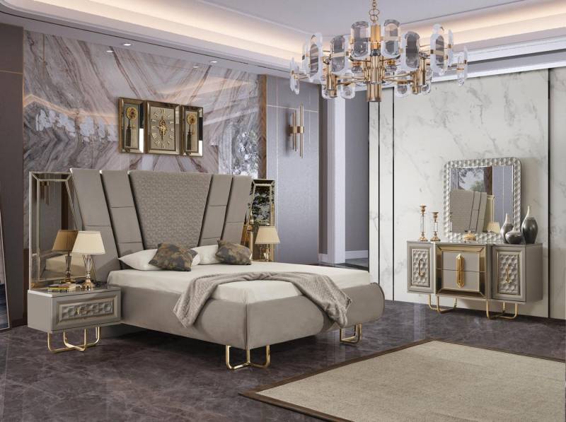 Xlmoebel Schlafzimmer-Set Möbelset für luxuriöses Schlafzimmer mit Doppelbett, 2 Nachttischen, (5tlg. Schlafzimmer Set (Bett+2x Nachttische+Kommode+spiegel), Hergestellt in Europa von Xlmoebel