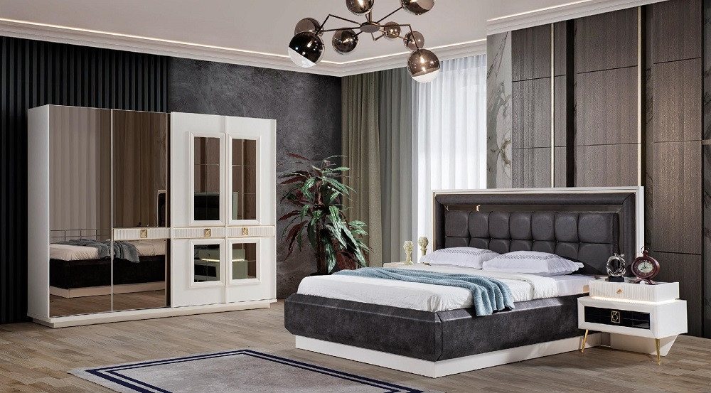 Xlmoebel Komplettschlafzimmer Neu 4-teiliges Schlafzimmer-Ensemble mit modernem Luxus-Design, (4-tlg., Set 4 tlg. (Bett + 2x Nachttische + Kleiderschrank), Hergestellt in Europa von Xlmoebel