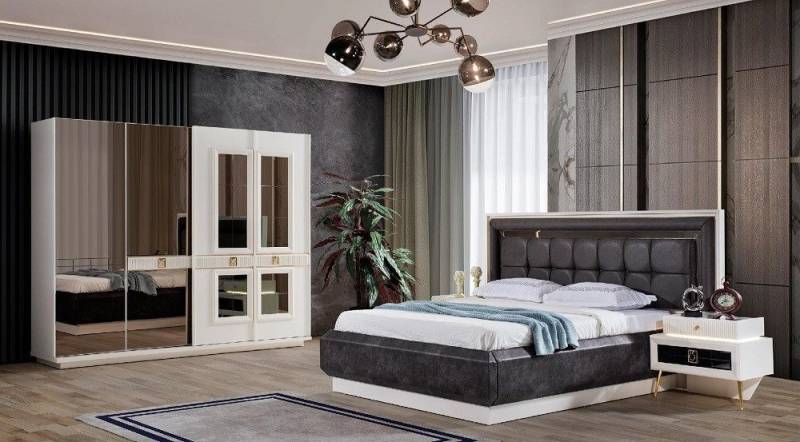 Xlmoebel Komplettschlafzimmer Neu 4-teiliges Schlafzimmer-Ensemble mit modernem Luxus-Design, (4-tlg., Set 4 tlg. (Bett + 2x Nachttische + Kleiderschrank), Hergestellt in Europa von Xlmoebel