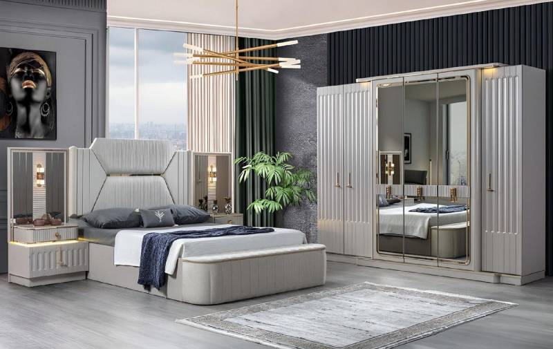 Xlmoebel Komplettschlafzimmer Neu 4-teiliges Schlafzimmer Set mit Designer-Möbeln, (4tlg. Schlafzimmer Set(Bett+2xNachttische+Kleiderschrank), Hergestellt in Europa von Xlmoebel