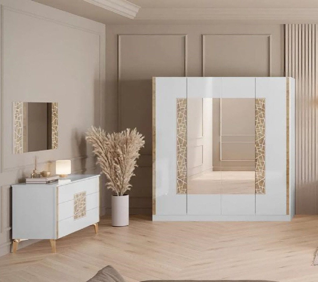 Xlmoebel Schlafzimmer-Set Neuer weißer Kleiderschrank mit Spiegel und luxuriöser Kommode für das, (3-tlg., 3tlg. SCHLAFZIMMER SET (Kleiderschrank+Kommode+Spiegel), Hergestellt in Europa von Xlmoebel
