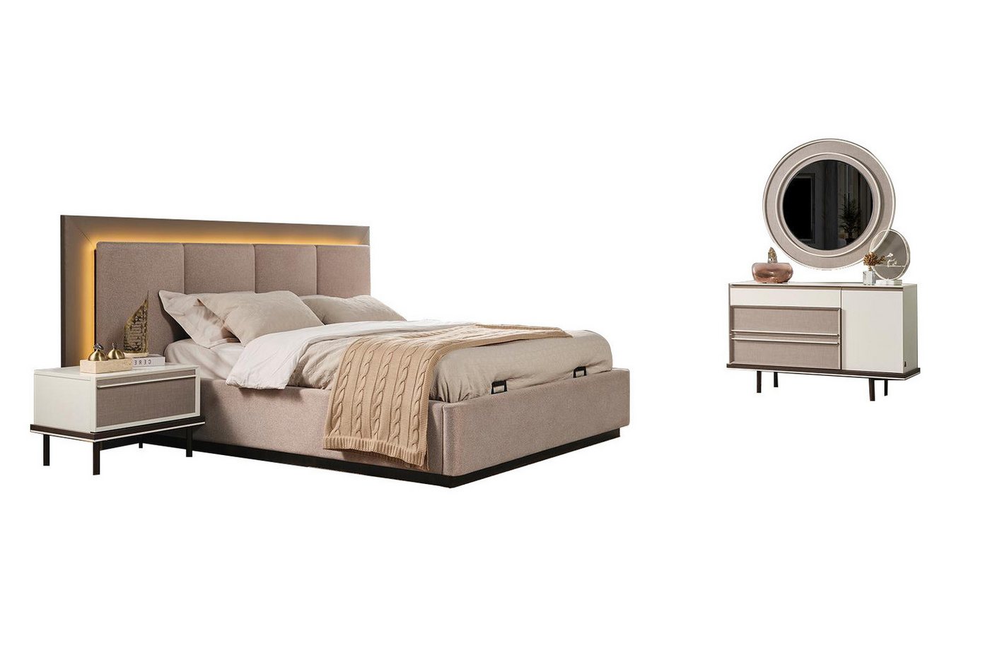 Xlmoebel Schlafzimmer-Set Neues luxuriöses 5-teiliges Schlafzimmer-Set mit Bett, 2x Nachttischen, (5-tlg., Bett / 2x Nachttische / Schminktisch / Spiegel), Hergestellt in Europa von Xlmoebel