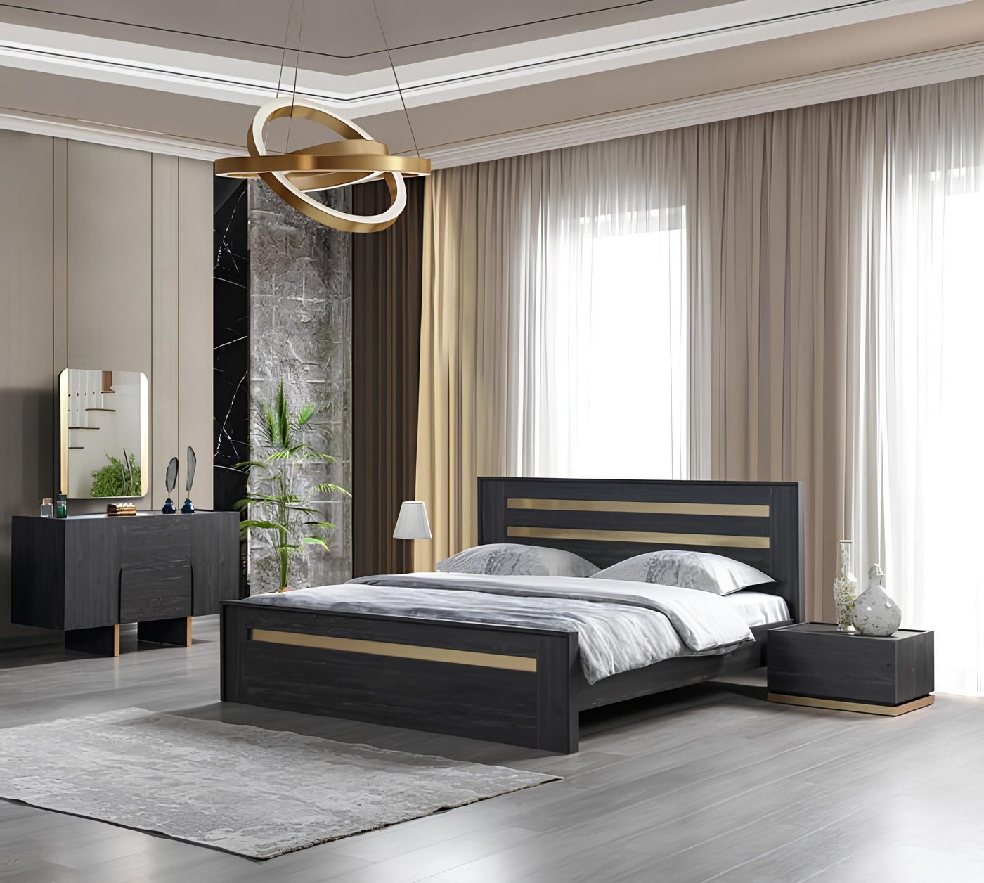 Xlmoebel Schlafzimmer-Set Neues luxuriöses Schlafzimmer-Set mit Bett, 2 Nachttischen und Kommode, (4tlg Schlafzimmer Set (Bett + 2x Nachttische + Kommode), Hergestellt in Europa von Xlmoebel