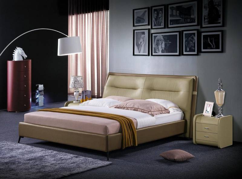 Xlmoebel Schlafzimmer-Set Samt Doppelbett Set für das Schlafzimmer mit Lederbettgestell, (3tlg. Schlafzimmer Set (Bett + 2xNachttisch), Hergestellt in Europa von Xlmoebel